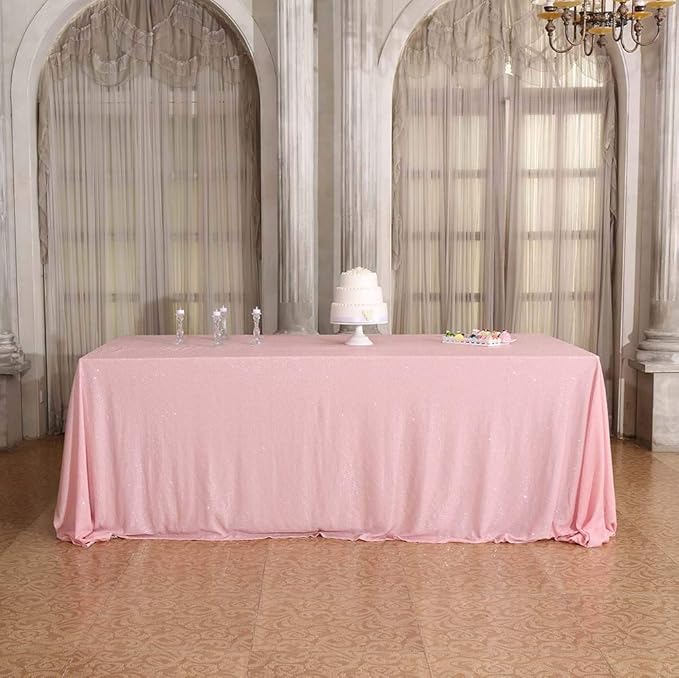 SquarePie Sequin Tablecloth 60 x 120 Inch Pink Sparkly Table Linen for Wedding Party