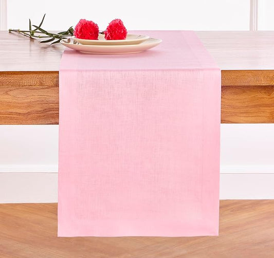 Solino Home Linen Table Runner 48 Inches - 100% Pure Linen Pink Lemonade Table Runner 14 x 48 Inch Ideal for Dresser and Coffee Tables - Halloween - Fete