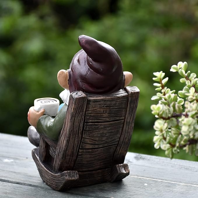 OwMell Drinking Coffee Garden Gnome Statue Decoration 7.3" Figurine Ornament for Indoor Outdoor Home Patio Yard Lawn - Coffee