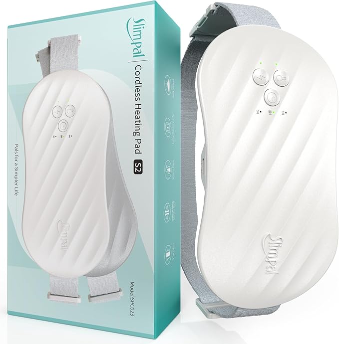 Slimpal Heating Pad for Period Cramps, Portable Heating Pad for Menstrual Relief, Electric Cordless Heating Belt for Back, Belly, Waist, Stomach, Wearable Heat Belt Gifts for Her Women Girl, White