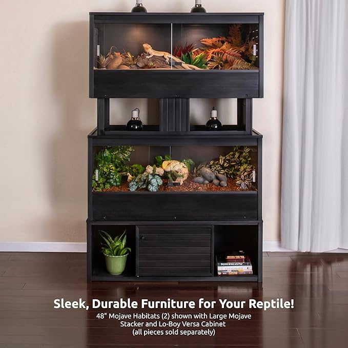 New Age Pet ECOFLEX 48 in Mojave Reptile Lounge in Espresso Black, Durable Wood Plastic Composite Habitat with Vented Side Panels, Removable Sliding Glass Doors, and Mesh Screen Top for Lamp Setup,