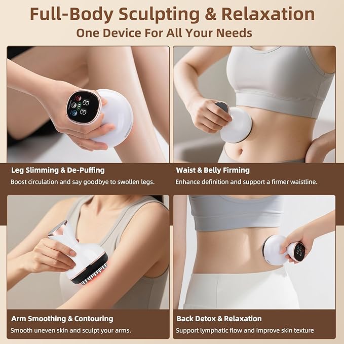 Lymphatic Drainage Massager, Cellulite Massage Tool Helps Reduce Stretch Marks & Cellulite Remover, for Belly, Legs, Arms, 30 Levels Microcurrent, Red Light, Heat and Vibration Body Engraving Machine