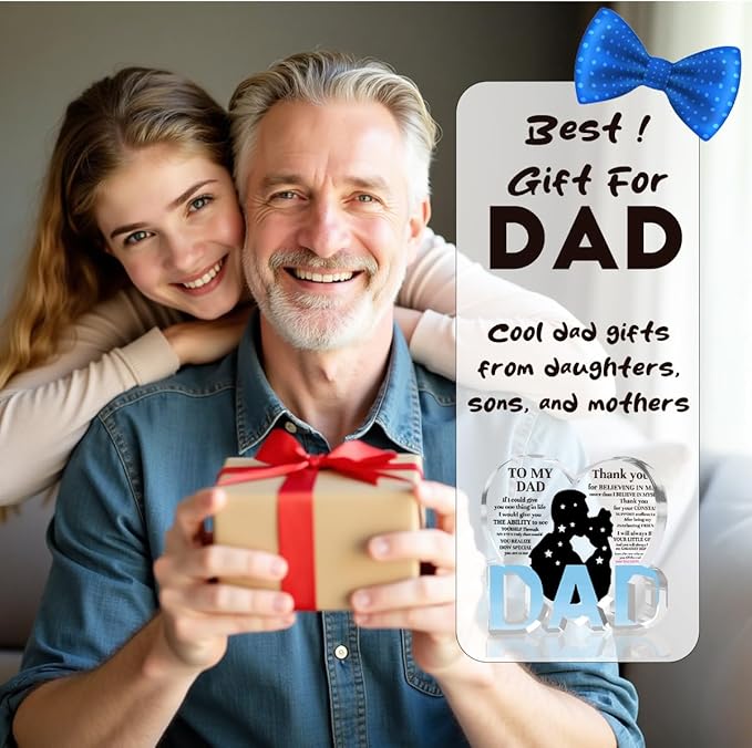 Best Dad Ever Gift from Daughter Son - Acrylic Heart-Shaped Plaque Father’s Day Birthday Gift - Unique Keepsake Desk Decor with Personalized Message