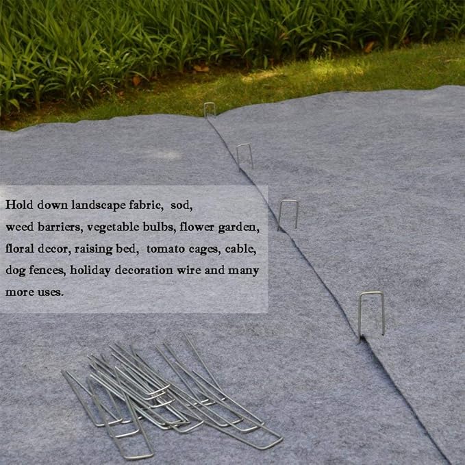 Petgrow 6 Inch Garden Stakes Galvanized Landscape Staples,U-Type Turf Staples for Artificial Grass, Rust Proof Sod Pins Stakes for Securing Fences Weed Barrier,Outdoor Wires Cords Tents Tarps,100