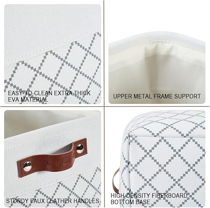 DECOMOMO White Storage Bins Fabric Storage Baskets for Shelves, Linen Closet Organization Toys Nursery (White Check, Large - 3 Pack)
