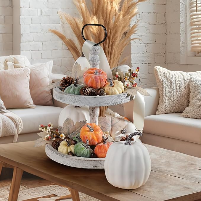 Artmag 25 PCS Pumpkin Decor Set, Artificial Pumpkins Fall Decor for Halloween Thanksgiving Decorations with Acorns, Pinecones, Berries, Maple Leaves for Home Table