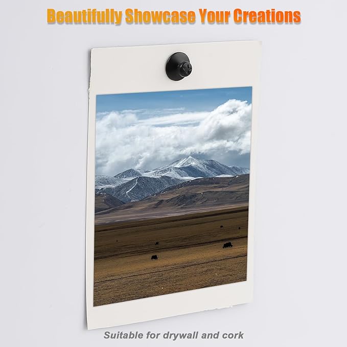 KURUI 60Pcs Double Headed Nails for Hanging Pictures, Renter Friendly Decor Pictures Hanging Kit, Wall Hangers for Bathroom Living Room Office, Push Pins for Tapestry Frame Art, Wall Mount-Black