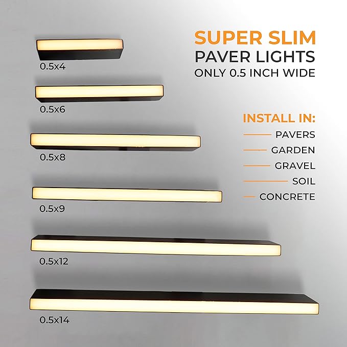 LUMENGY Paver Light Slim 0.5x12 Inch (0.55 x 11.8) Glare-Free Steel Lighting for Pavers, Brick, Walls, Driveways, Walkways & Pathways, 2700K Warm White, Waterproof, Drive-Over, Weird 12V AC/DC