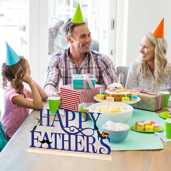 COCHIE Metal Happy Father's Day Sign, Fathers Day Decorations for Home, Shelf, Mantel, Indoor, Table Top Party Decoration, Fathers Day Gift for Dad from Daughter Son (Father's Day)