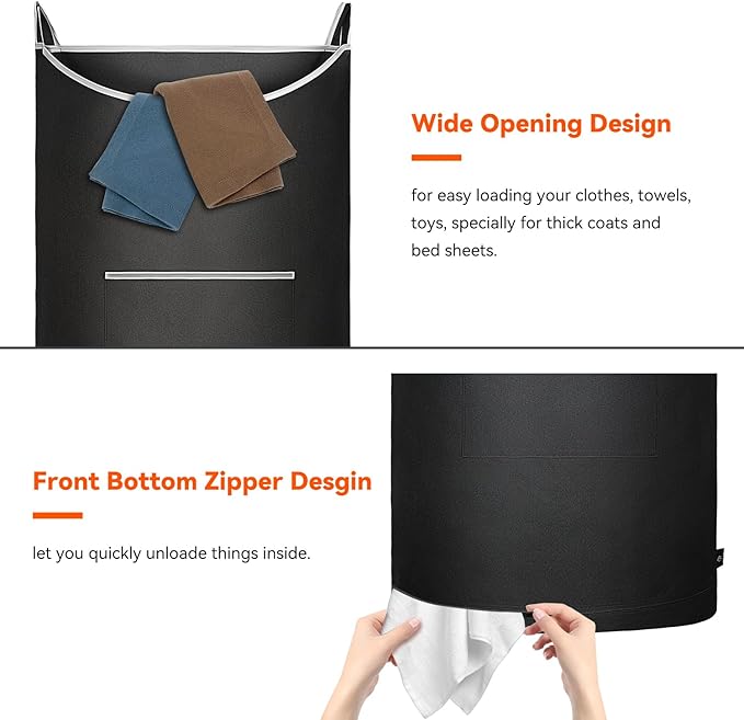 XL Hanging Laundry Hamper, 2PC-Black, Over Door/Wall Mount, Large Capacity, Modern Design, Durable, Waterproof