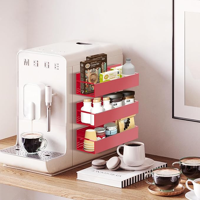 Magnetic Spice Rack Organizer for Fridge Seasoning Organizer for Kitchen Storage With Screw Magnetic Shelf for Oven, RV,Garage,Bathroom (Red, 4pack)