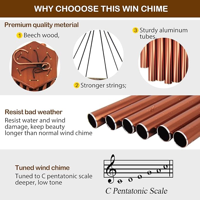 ASTARIN Wind Chimes Outdoor Large Deep Tone, Large Windchimes for Outside with 6 Tubes Tuned Relaxing Melody,Memorial Wind Chimes for Mom Dad,Sympathy Gifts, 36"