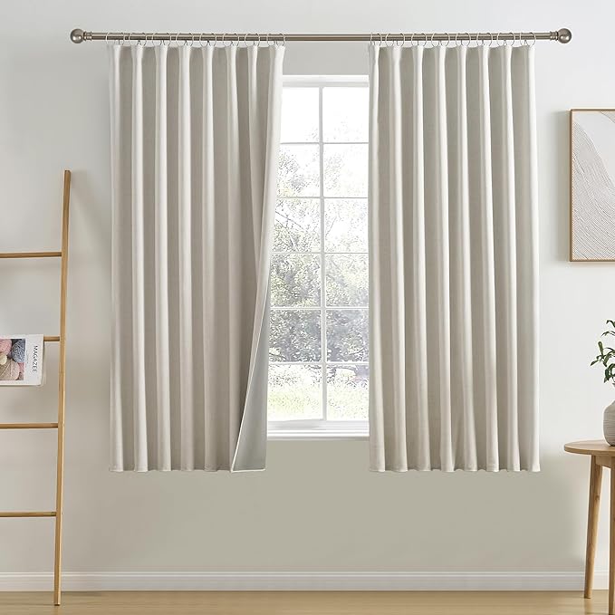 RAIN CITY Natural Birch Blackout Curtains 63 Inch Long 2 Panel Set, Boho Farmhouse Linen Drapes for Bedroom Textured Hook Included 50" x 63"