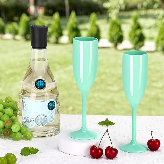 XUWAIDSGN Acrylic Champagne Flutes Toasting Glasses Unbreakable Mimosa Bar Reusable Wine Glasses Vintage Champagne Flutes Stemmed Drinking Cups 5.4 OZ for Christmas Birthday (10, Mint Green)
