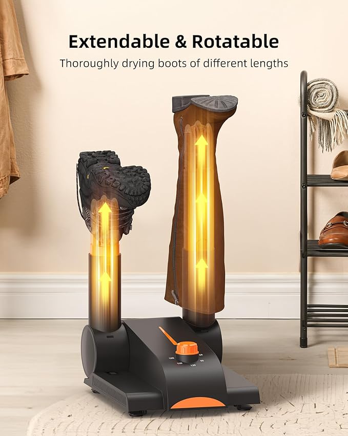 Xasla Shoe Dryer, Boot Dryer for Work Boots, Forced-air Heating Gloves & Sneakers Warmer, Folding Design with Adjustable Rack, Timer, Heat Blower Quick Drying