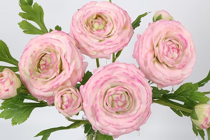 IPOPU 4PCS Real Touch Purple Ranunculus Artificial Flowers Faux Ranunculus Flowers for Vase Real Look Silk Peonies Fake Peony Flowers for Home Indoor Wedding Centerpieces for Table Decor (Purple Edge)