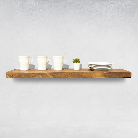 URBANDI, Rustic Floating Shelves, Set of 2, Hidden Bracket, Solid Wood, Heavy Duty, Wall Mounted Shelves, (Brown, 36Wx6D)