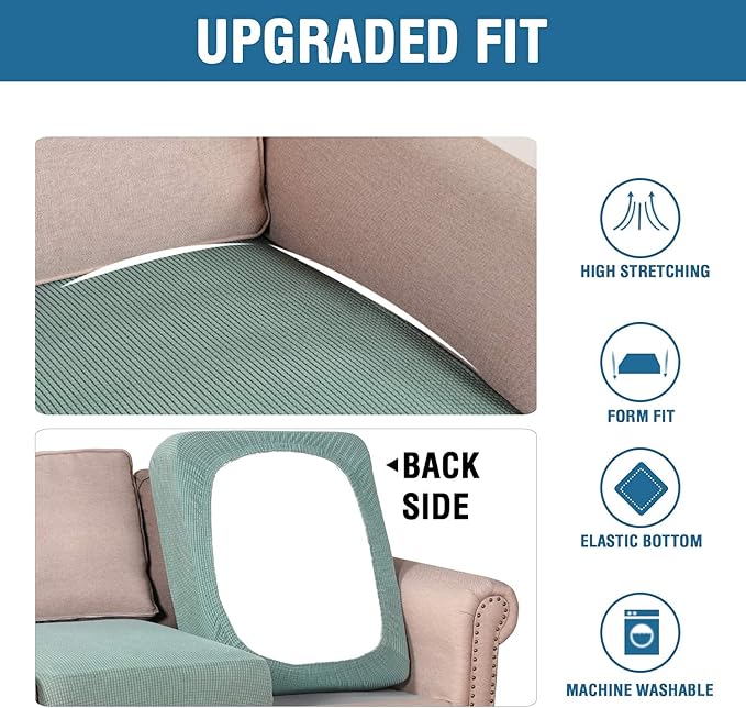 H.VERSAILTEX Super Stretch Individual Seat Cushion Covers - Sofa & Couch Cushion Slipcover Sets - Thick Jacquard Textured Twill Fabric (3 Piece XL, Sage)