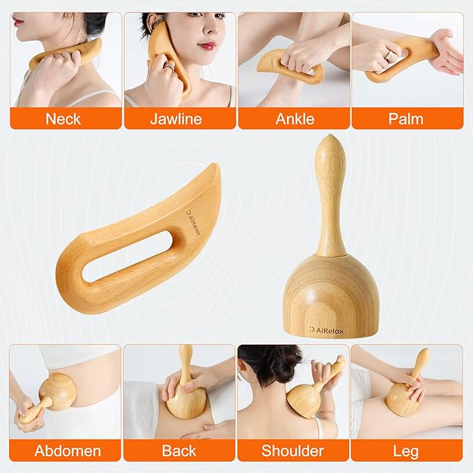AiRelax 6 in 1 Wood Therapy Massage Tools,Lymphatic Drainage Massager Maderoterapia Kit Colombiana for Body Shaping,Body Sculpting Massage kit Tools