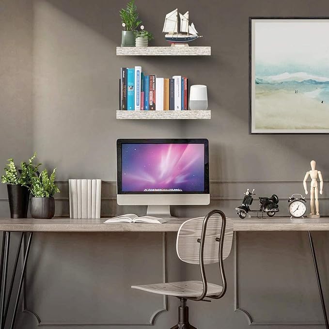 Sorbus Floating Shelves, Wall Shelves for Bedroom, Kitchen, Living Room, Bathroom Shelves Over The Toilet, Office, Home Decor, Farmhouse, 16 Inch Wall Mounted Rustic Floating Shelves for Wall, 2 Pack