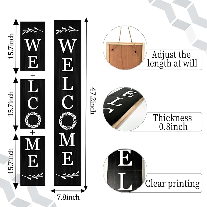 Welcome Wooden Porch Sign 47.2"H Front Door Rustic Standing Large Welcome Porch Sign for Home Front Porch Decor Rustic Wall Decor Home Farmhouse Yard Door Decorations -Black Porch Decor