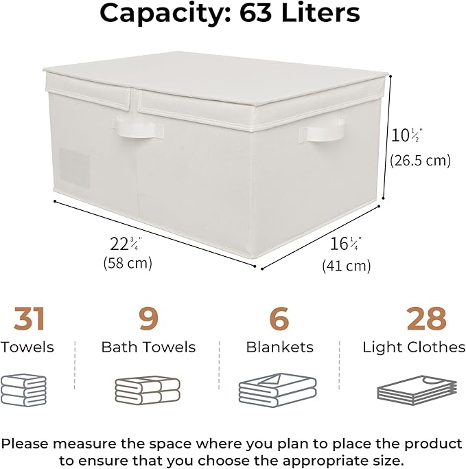 GRANNY SAYS Fabric Storage Bin with Lid, Decorative Storage Box for Shelves, Container Storage Basket Organizer, Closet Bins with Lids for Organizing, Jumbo, Ivory, 1-Pack