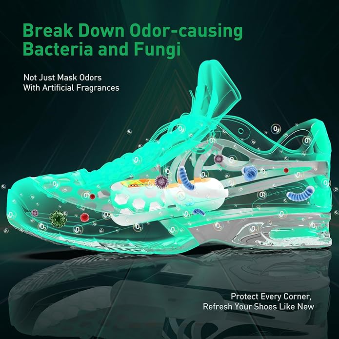 Chemical-Free Shoe Deodorizer for Sneaker, Boot, All Footwear, Rechargeable & Long-Lasting Shoe Freshener 2-Pack, Ozone Technology Shoe Odor Elimination, Durable Shoe Smell Remover
