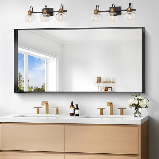 Black Bathroom Mirror, 24x48 Inch Rectangular Framed Mirror, Large Wall Mounted Bathroom Vanity Mirror Over Sink for Bedroom,Restroom, Living Room, Hangs Vertically or Horizontally