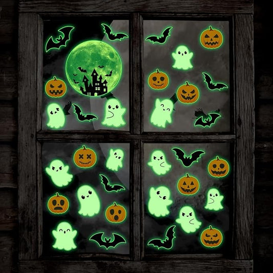 3 Sheets Glow in The Dark Halloween Window Clings Luminous Halloween Window Stickers Pumpkin Ghost Wall Decor Glowing Window Clings for Scary Halloween Theme Party Decorations