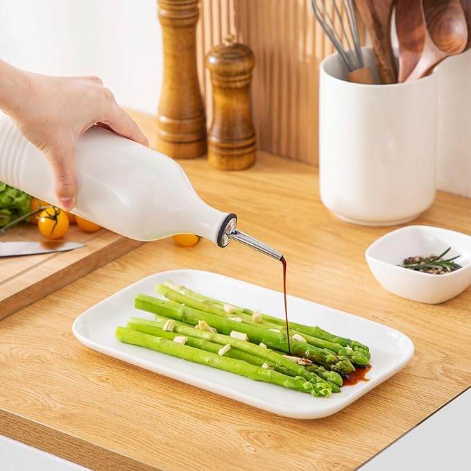 vancasso 20 Oz Ceramic Olive Oil Dispenser Bottle, Bottle Dispenser with Spout and Funnel for Kitchen,Suitable for Oil, Vinegar, Coffee Syrups & Other Liquids, White