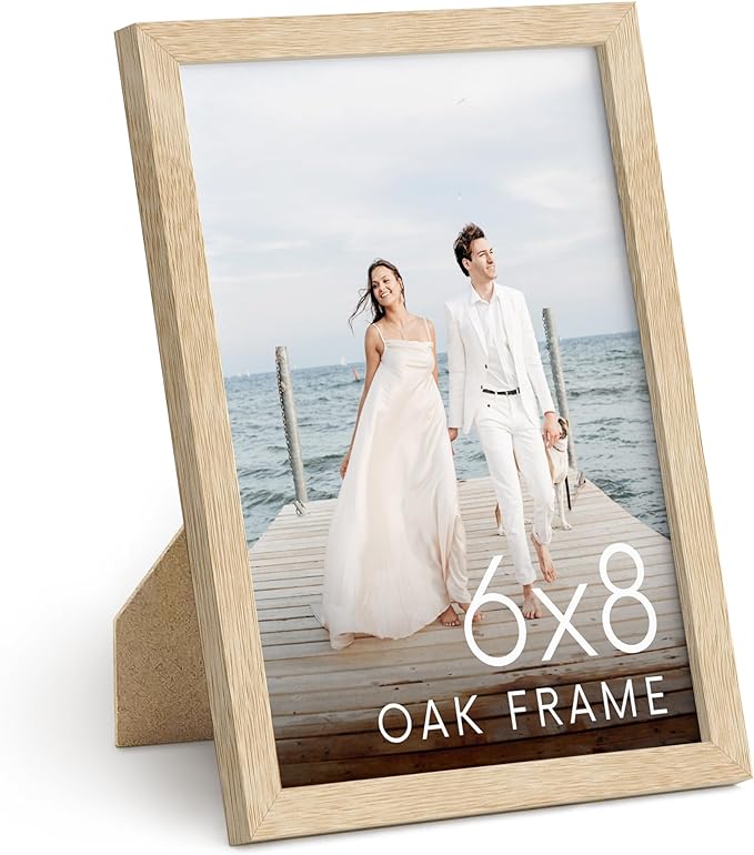 HAUS AND HUES 6x8 Natural Oak Wooden Picture Frame - 6x8 Poster Frame - Premium Oak, Vertical Hang, Shatterproof Plexiglass - Ideal for Home, Room, Office (6x8 in, Natural Oak)