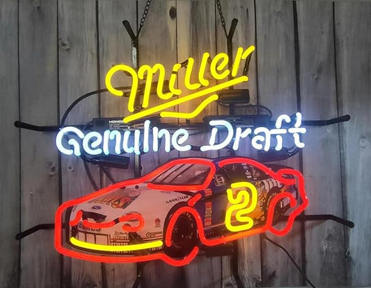 Neon Signs Beer Bar Club Bedroom Compatible For Miller Genuine Draft Car Glass Neon Signs for Office Hotel Pub Cafe Birthday Party Man Cave Neon Light Art Wall Lights 24 X 20 Inches