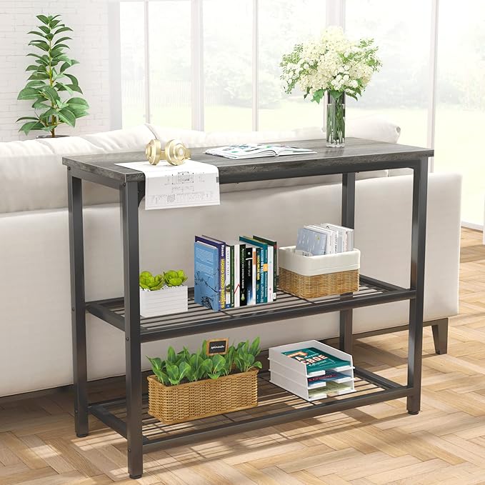 Ecoprsio Small Console Table, Sofa Table with Double Mesh Shelves, Modern Entryway Table for Entryway, Hallway, Foyer, Front Hall, Sofa Couch, Living Room, Bar, Kitchen, 32 Inch, Grey