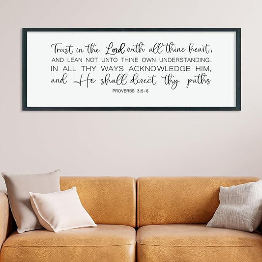 LuZhiQiang Trust in the Lord With All Thine Heart Wall Art Decor 40"×15" Proverbs 3:5-6 Sign Bible Verse Christian Scripture Large Wooden Framed Wall Hanging (Black)