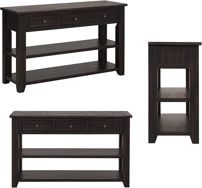 Farmhouse Wood Entryway Console Table 48-Inch Modern Sofa Entry Table with Drawers and Storage Shelves for Entrance Living Room (Black)