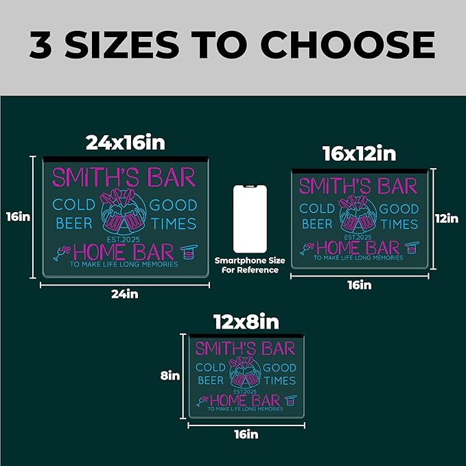 Personalized Bar Signs with Your Name for home wall light up with personalized pub name, man cave accessories, beer themed neon customizable lighted sign