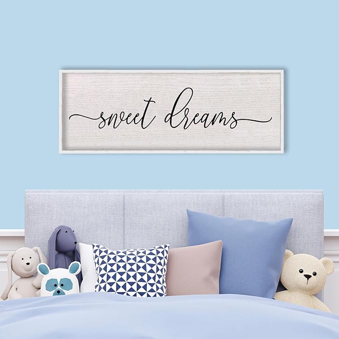 LuZhiQiang Sweet Dreams Wall Decor Sign 40"X15" Master Bedroom Over Bed Wall Wood Framed Art (White)