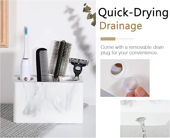 Luxspire Toothbrush Holder, 3 Slots Electric Toothbrush and Toothpaste Holder, Bathroom Countertop Storage Bathroom Accessories Toothbrush Stand for Vanity Counter Organizer Caddy - Gravel White