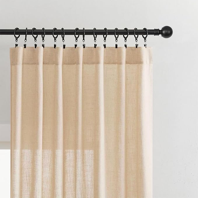 Joydeco Linen Curtains 72 Inch Length 2 Panel Sets,Light Filtering Curtains for Bedroom 52 Inch Wide Living Room Drapes with Back Tabs & Rod Pockets (W52 x L72 Inch, Ecru)
