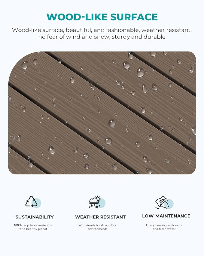 SERWALL HDPE Patio Coffee Table, Rectangle Outdoor Coffee Table, All Weather Patio Table for Deck, Pool, Balcony, Indoor or Outdoor Use, Coffee