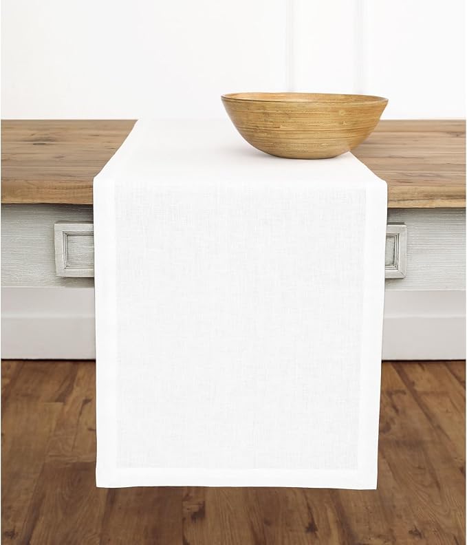 Solino Home Linen White Table Runner 72 Inches Long - 100% Pure Linen 14 x 72 Inch Table Runner for Dining, Fall, Autumn, Halloween, Thanksgiving - Fete