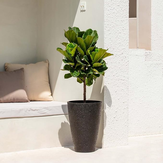 LA JOLIE MUSE 20inch Tall Black Planters Set of 2,Large Planters for Outdoor Plants,Flower Containers for Front Porch, Honeycomb