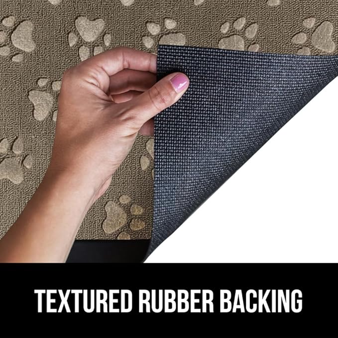 GORILLA GRIP 100% Waterproof All-Season WeatherMax Doormat US Designed Natural Rubber, Stain and Fade Resistant, Low Profile Indoor Outdoor Door Mats, Easy Clean Patio Mat, 17x29, Tan Pawprints