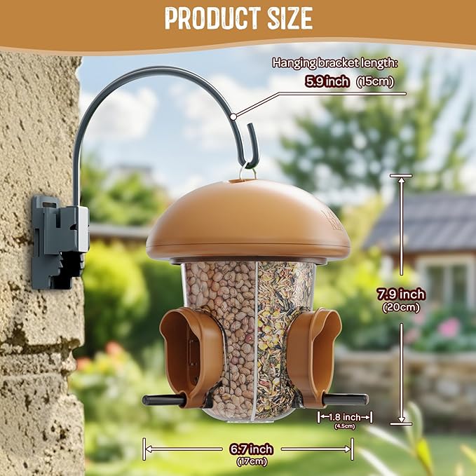 LONA Bird Feeders for Outdoors Hanging – 3 Separate Compartments, 3 Feeding Ports, Weatherproof Dome & 3 Ways to Hang, Large Capacity for Cardinals/Finches (Brown