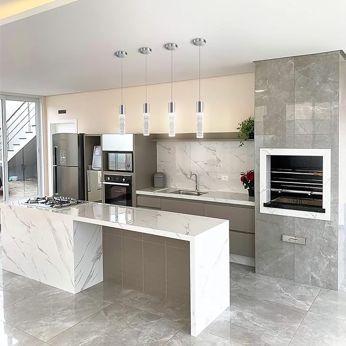 OKELI Modern Pendant Lights,LED Bubble Crystal Kitchen Island Light Fixtures,Chrome Mini Single Pendant Lighting for Kitchen Island,Bar,6W,6000K,ETL,3Pack