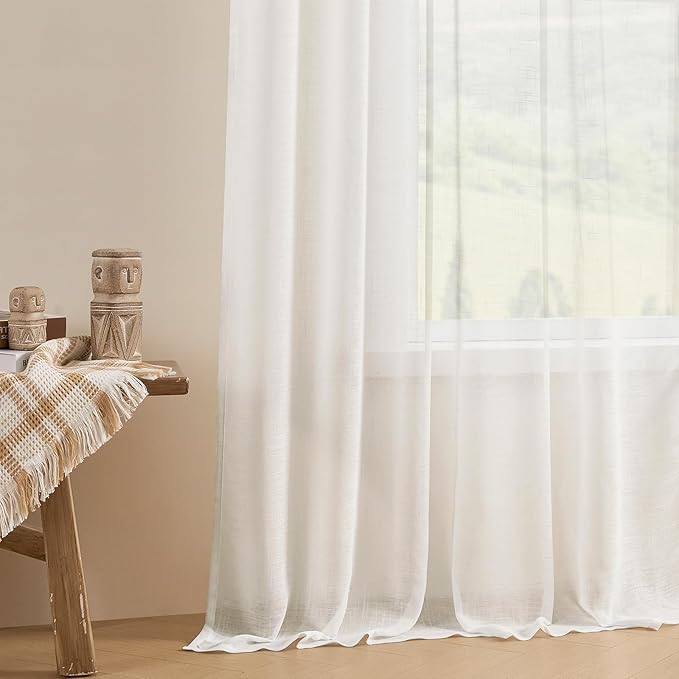 Joydeco Sheer Curtains 72 Inches Long, Cream Curtains for Living Room 2 Panels Set, Ivory Curtains Window Privacy Assured with Light Filtering(W52 x L72 Inch,Ivory)