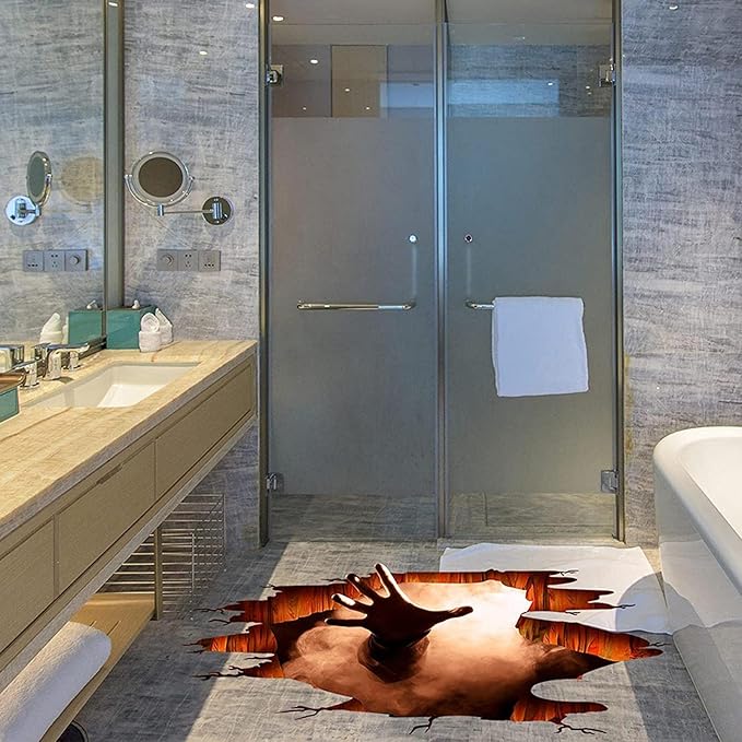 Scary Halloween Floor Decals 3D Stickers for Wall, Ghost Hand Scratching Art Decorations, Removable Vinyl Decor Posters for Bar Pub Spooky Party Supplies