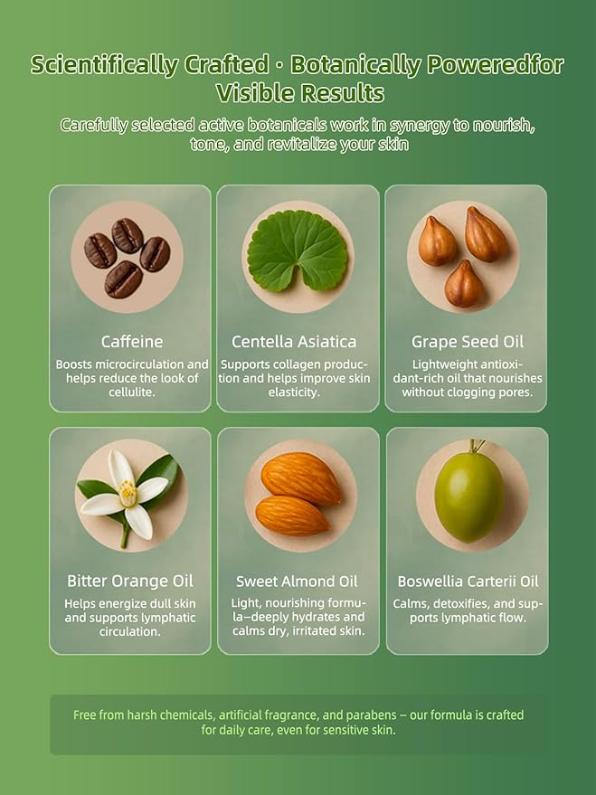 Body Oil & Massage Oil, Body Firming Oil for Cellulite, Lymphatic Drainage, Skin Tightening & Stretch Marks, Massage Oil for Massage Therapy for Leg, Hip, Arm & Belly, Daily or After Shower Use