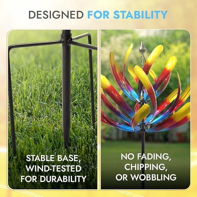 Large Wind Spinners - Decorative Garden Whirligigs - Durable Metal Flower Art - Ideal for Yard Decor and Gifts Colorful 88" H x 27" W