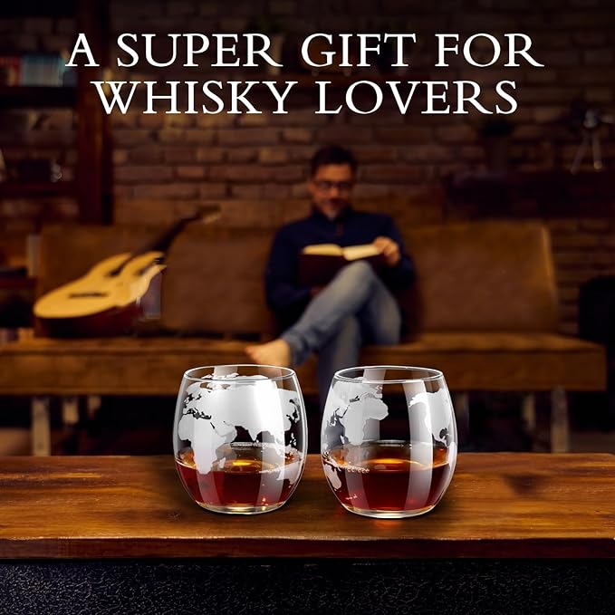 Whiskey Glass for Men, Whiskey Globe Glass for Liquor, Bourbon, Vodka, Cocktails, Scotch liquor Father's Day Anniversary Unique Gifts - 310ml Gifts for Men, 2 pcs
